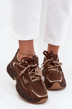 Boto Sneakersy Damskie*Buty Sportowe Sneakersy Damskie Z Podwójnym Sznurowaniem Czekoladowe Annelie