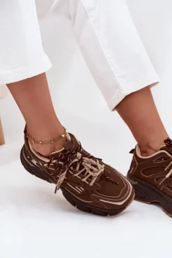 Boto Sneakersy Damskie*Buty Sportowe Sneakersy Damskie Z Podwójnym Sznurowaniem Czekoladowe Annelie