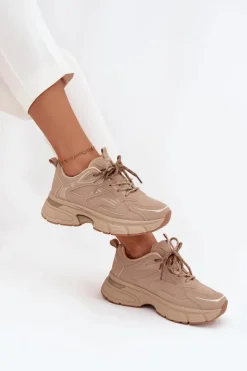 Boto Buty Sportowe Sneakersy Damskie Z Podwójnym Sznurowaniem Beżowe Annelie Beżowy