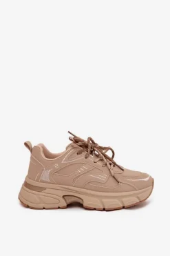 Boto Buty Sportowe Sneakersy Damskie Z Podwójnym Sznurowaniem Beżowe Annelie Beżowy
