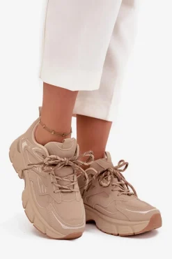 Boto Buty Sportowe Sneakersy Damskie Z Podwójnym Sznurowaniem Beżowe Annelie Beżowy