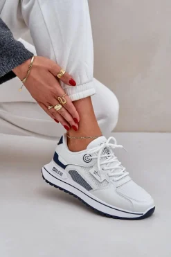 Outlet Big Star Shoes Buty Sportowe Sneakersy Damskie Big Star NN274A103 HI-POLY SYSTEM Biało-Granatowe