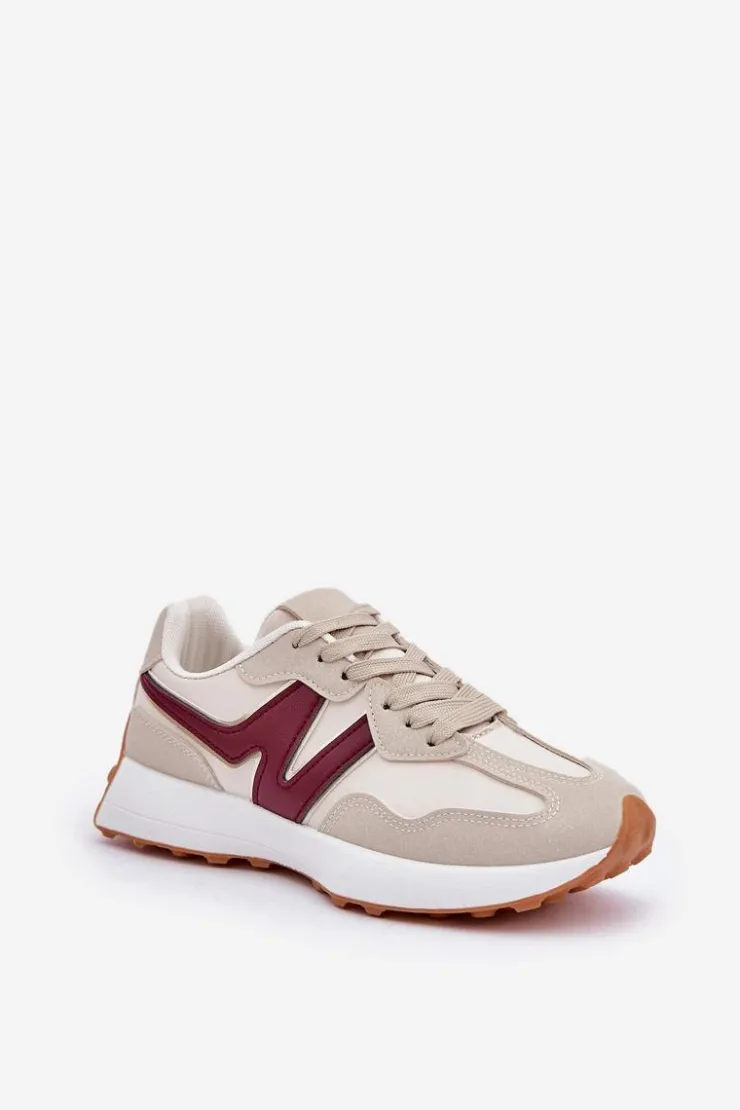 Boto Sneakersy Damskie*Buty Sportowe Sneakersy Damskie Beżowo-Bordowe Britma Beżowy