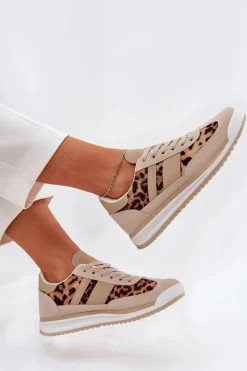 Outlet Boto Buty Sportowe Sneakersy Damskie Panterka Beżowo-Brązowe Galabis