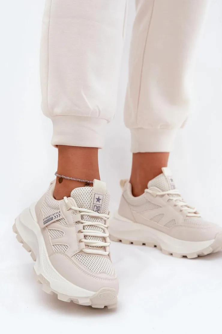 Boto Sneakersy Damskie*Buty Sportowe Sneakersy Damskie Na Grubej Podeszwie Beżowe Prononice Beżowy