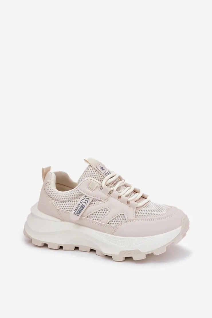 Boto Sneakersy Damskie*Buty Sportowe Sneakersy Damskie Na Grubej Podeszwie Beżowe Prononice Beżowy