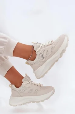Boto Sneakersy Damskie*Buty Sportowe Sneakersy Damskie Na Grubej Podeszwie Beżowe Prononice Beżowy