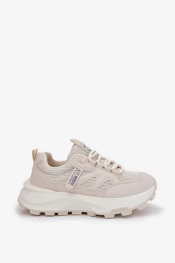Boto Sneakersy Damskie*Buty Sportowe Sneakersy Damskie Na Grubej Podeszwie Beżowe Prononice Beżowy