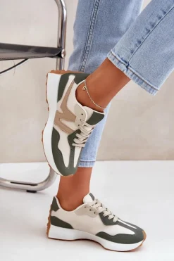 Damskie Boto Buty Sportowe Sneakersy Damskie Beżowo-Zielone Britma