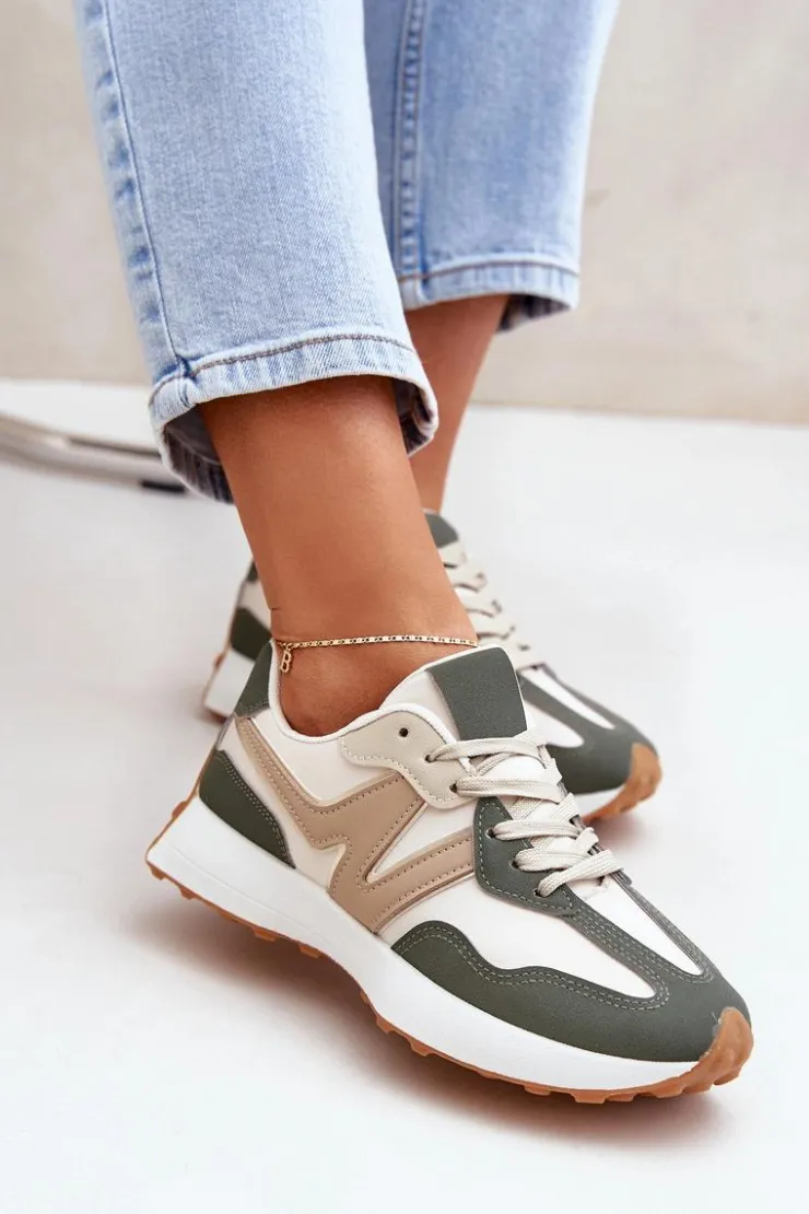 Damskie Boto Buty Sportowe Sneakersy Damskie Beżowo-Zielone Britma