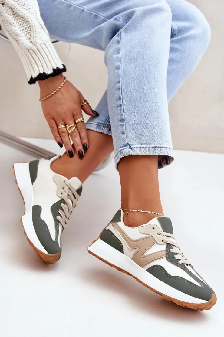 Damskie Boto Buty Sportowe Sneakersy Damskie Beżowo-Zielone Britma