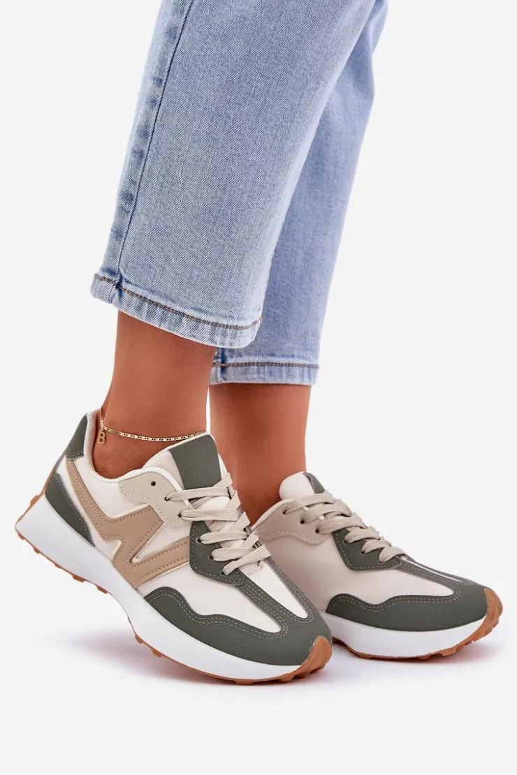 Damskie Boto Buty Sportowe Sneakersy Damskie Beżowo-Zielone Britma