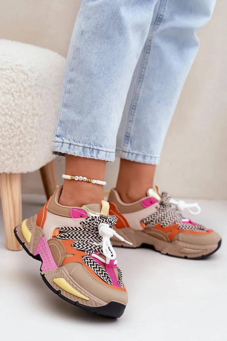 Boto Buty Sportowe Na Platformie|Sneakersy Damskie*Buty Sportowe Sneakersy Damskie Z Podwójnym Sznurowaniem Khaki Samoles