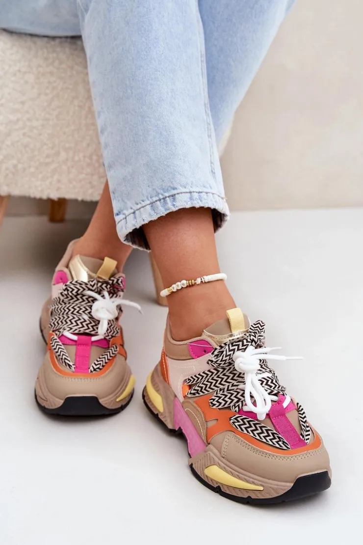 Boto Buty Sportowe Na Platformie|Sneakersy Damskie*Buty Sportowe Sneakersy Damskie Z Podwójnym Sznurowaniem Khaki Samoles
