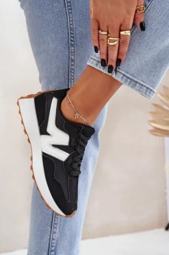 Online Boto Buty Sportowe Sneakersy Damskie Czarne Britma Czarny