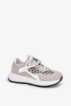 Online Boto Buty Sportowe Sneakersy Damskie Na Platformie Panterka Biało-Beżowe Pumbes