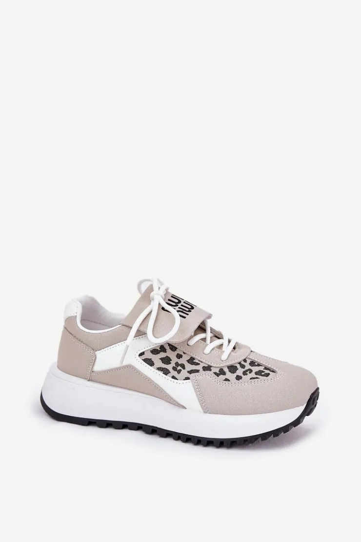 Online Boto Buty Sportowe Sneakersy Damskie Na Platformie Panterka Biało-Beżowe Pumbes