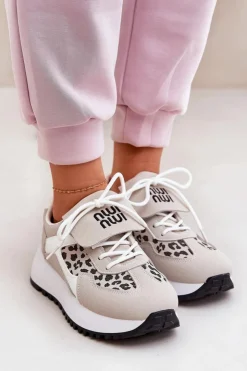 Online Boto Buty Sportowe Sneakersy Damskie Na Platformie Panterka Biało-Beżowe Pumbes