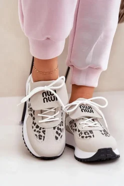Online Boto Buty Sportowe Sneakersy Damskie Na Platformie Panterka Biało-Beżowe Pumbes