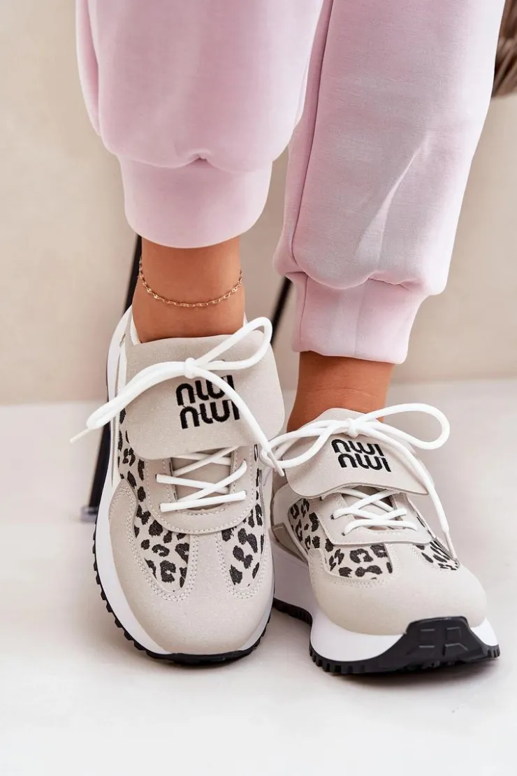 Online Boto Buty Sportowe Sneakersy Damskie Na Platformie Panterka Biało-Beżowe Pumbes
