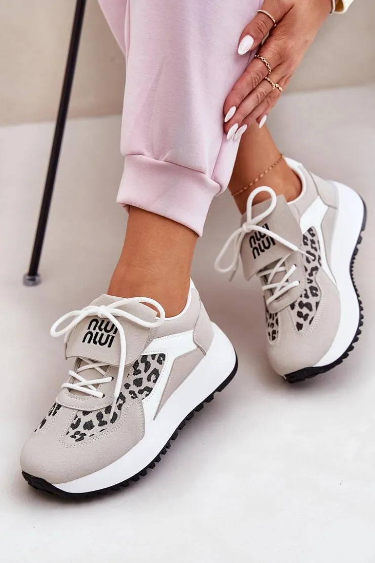 Online Boto Buty Sportowe Sneakersy Damskie Na Platformie Panterka Biało-Beżowe Pumbes