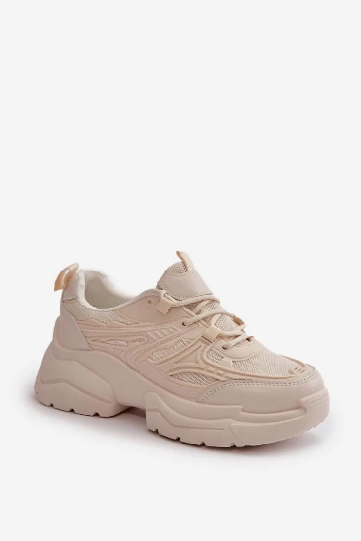 New Boto Buty Sportowe Sneakersy Damskie Na Masywnej Podeszwie Jasnobeżowe Lerista Beżowy