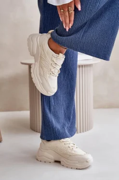 New Boto Buty Sportowe Sneakersy Damskie Na Masywnej Podeszwie Jasnobeżowe Lerista Beżowy