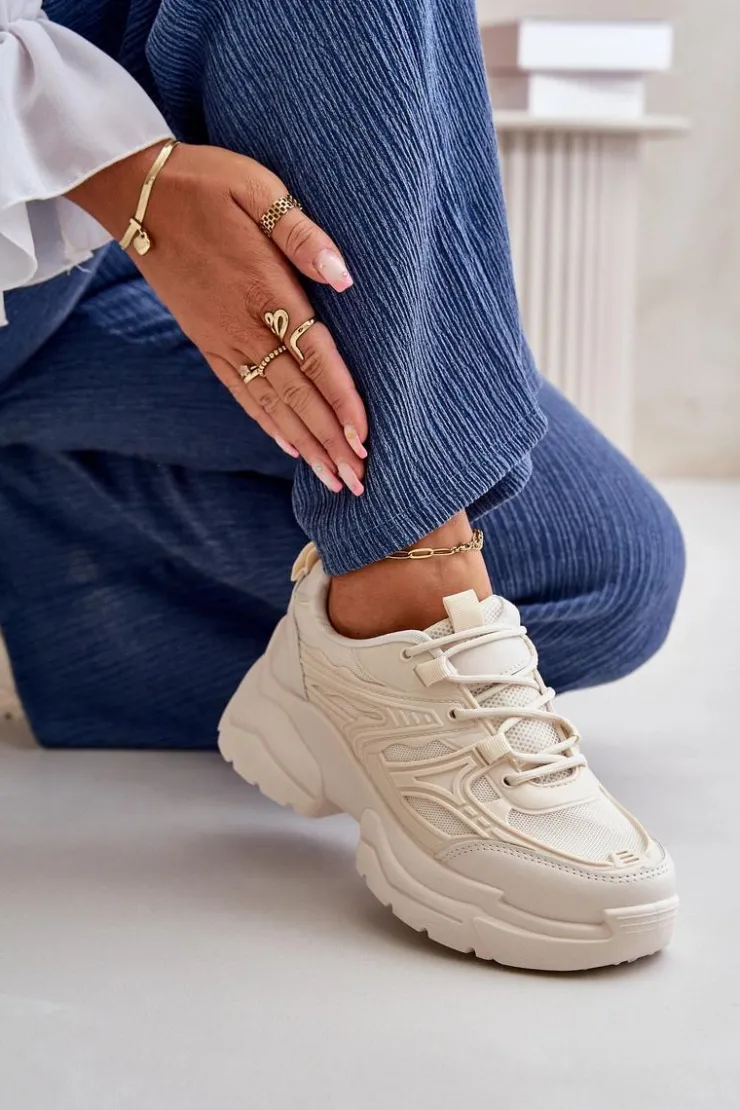 New Boto Buty Sportowe Sneakersy Damskie Na Masywnej Podeszwie Jasnobeżowe Lerista Beżowy