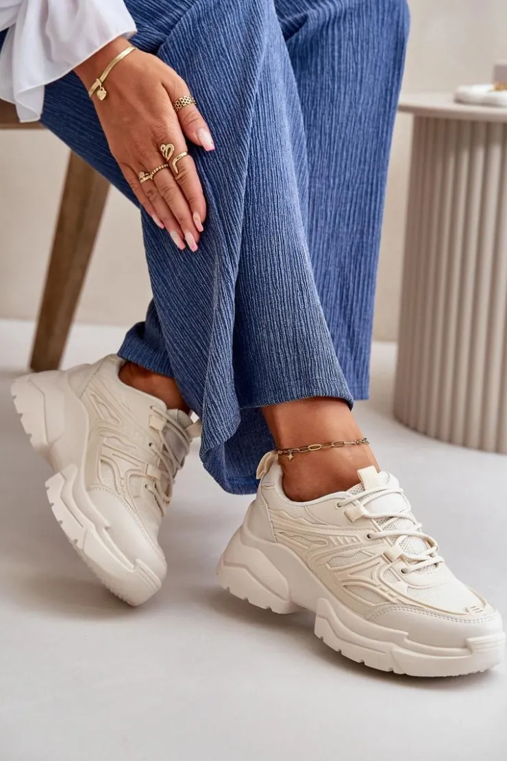New Boto Buty Sportowe Sneakersy Damskie Na Masywnej Podeszwie Jasnobeżowe Lerista Beżowy
