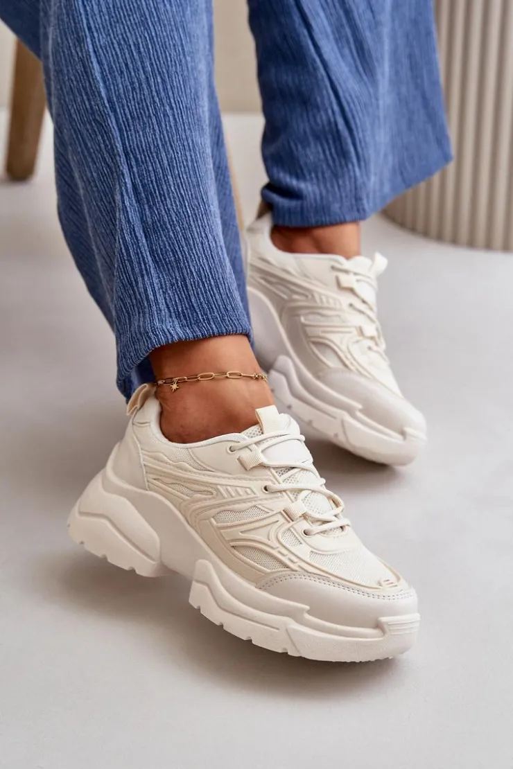 New Boto Buty Sportowe Sneakersy Damskie Na Masywnej Podeszwie Jasnobeżowe Lerista Beżowy