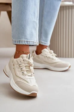 Boto Buty Sportowe Na Platformie|Sneakersy Damskie*Buty Sportowe Sneakersy Eko Skórzane Beżowe Verilisse