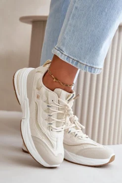 Boto Buty Sportowe Na Platformie|Sneakersy Damskie*Buty Sportowe Sneakersy Eko Skórzane Beżowe Verilisse