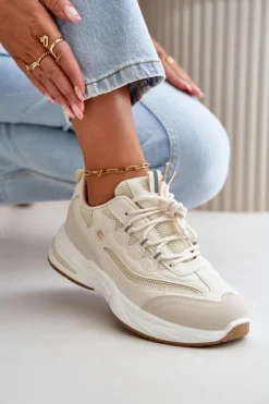 Boto Buty Sportowe Na Platformie|Sneakersy Damskie*Buty Sportowe Sneakersy Eko Skórzane Beżowe Verilisse