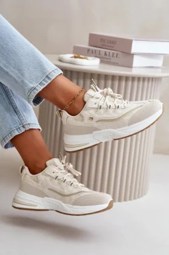 Boto Buty Sportowe Na Platformie|Sneakersy Damskie*Buty Sportowe Sneakersy Eko Skórzane Beżowe Verilisse