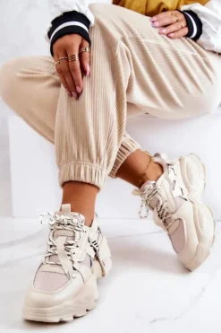 GOE Sneakersy Damskie*Buty Sportowe Sneakersy JJ2N4082 Beżowe Beżowy