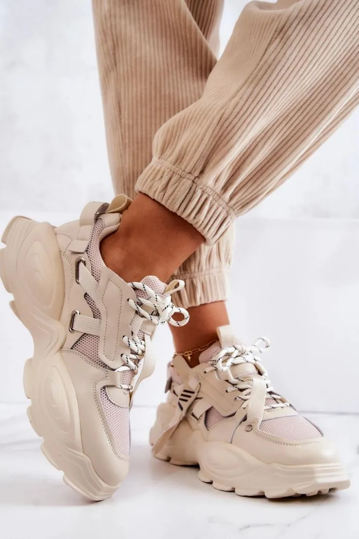 GOE Sneakersy Damskie*Buty Sportowe Sneakersy JJ2N4082 Beżowe Beżowy