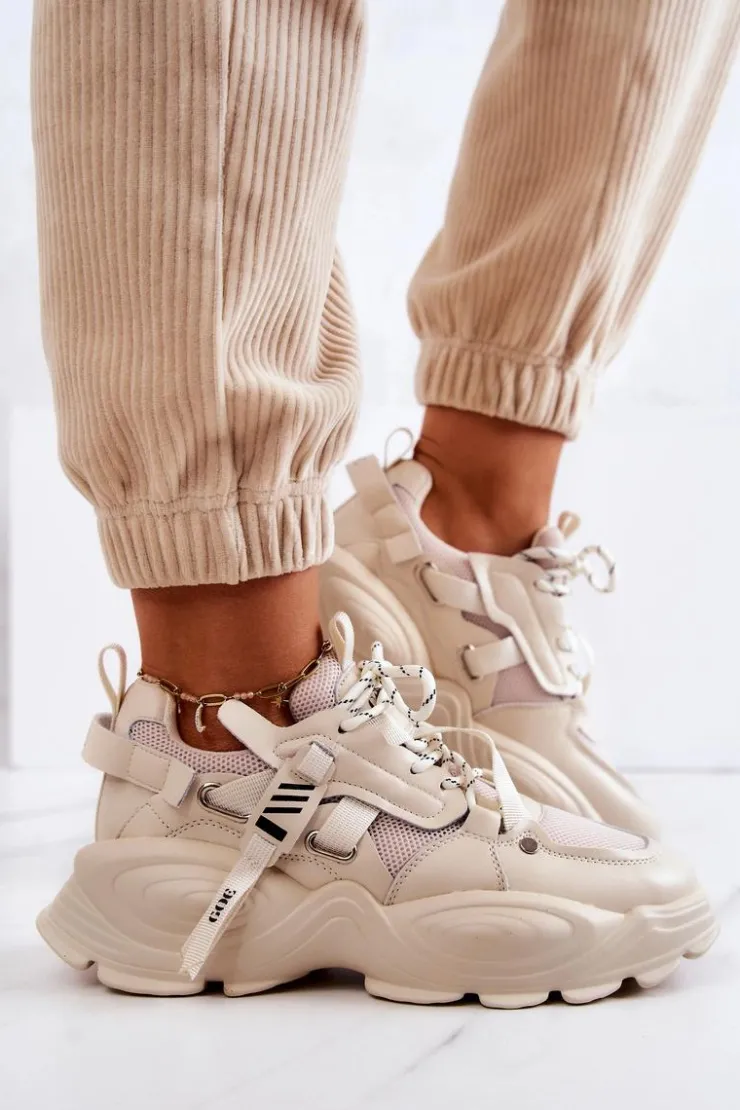 GOE Sneakersy Damskie*Buty Sportowe Sneakersy JJ2N4082 Beżowe Beżowy