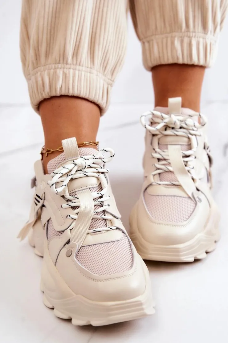 GOE Sneakersy Damskie*Buty Sportowe Sneakersy JJ2N4082 Beżowe Beżowy