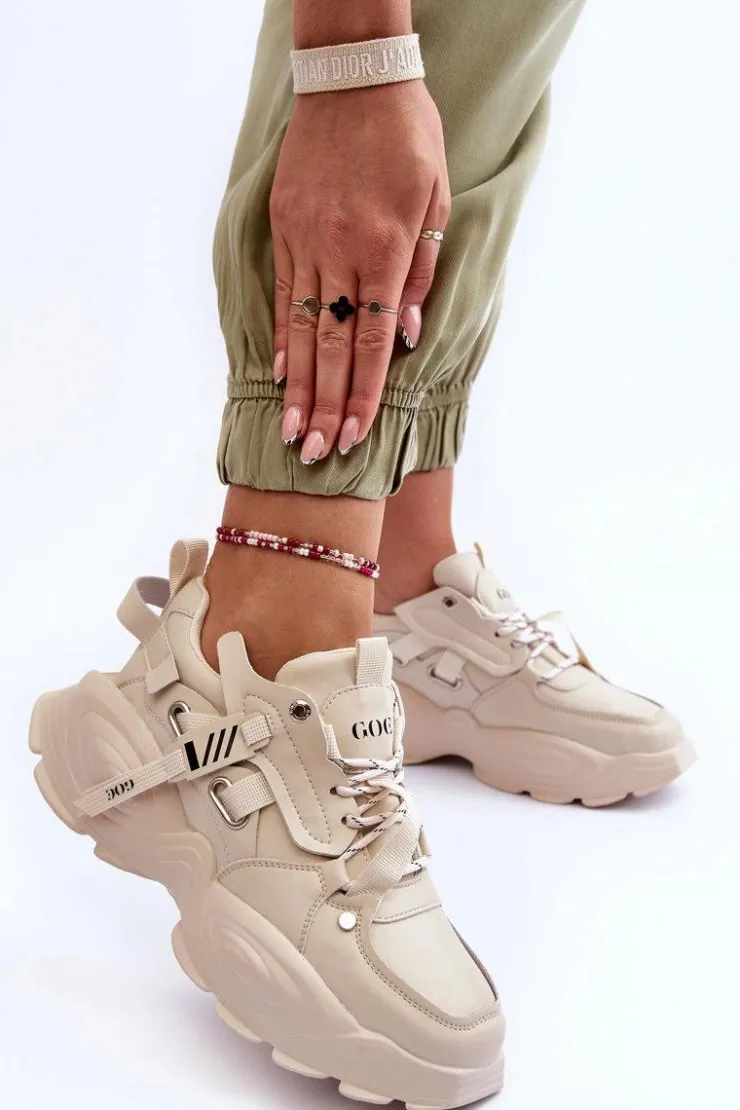 GOE Sneakersy Damskie*Buty Sportowe Sneakersy MM2N4015 Beżowe Beżowy