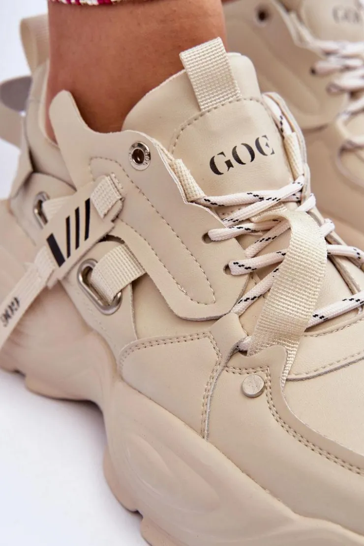 GOE Sneakersy Damskie*Buty Sportowe Sneakersy MM2N4015 Beżowe Beżowy