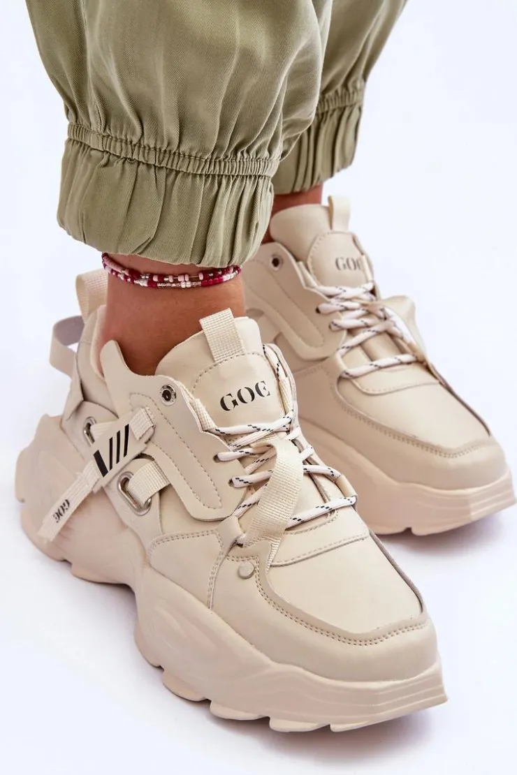 GOE Sneakersy Damskie*Buty Sportowe Sneakersy MM2N4015 Beżowe Beżowy