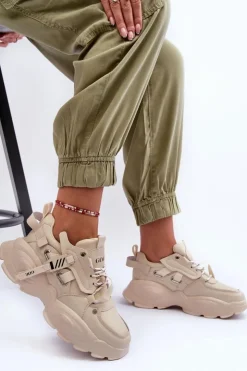 GOE Sneakersy Damskie*Buty Sportowe Sneakersy MM2N4015 Beżowe Beżowy