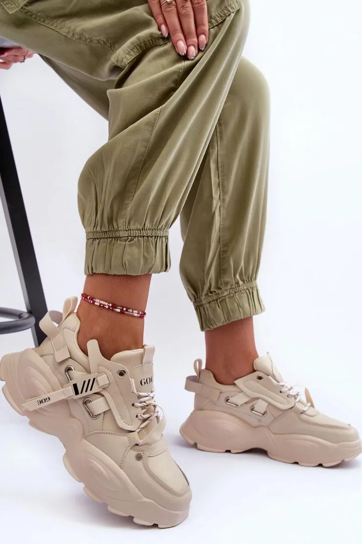 GOE Sneakersy Damskie*Buty Sportowe Sneakersy MM2N4015 Beżowe Beżowy
