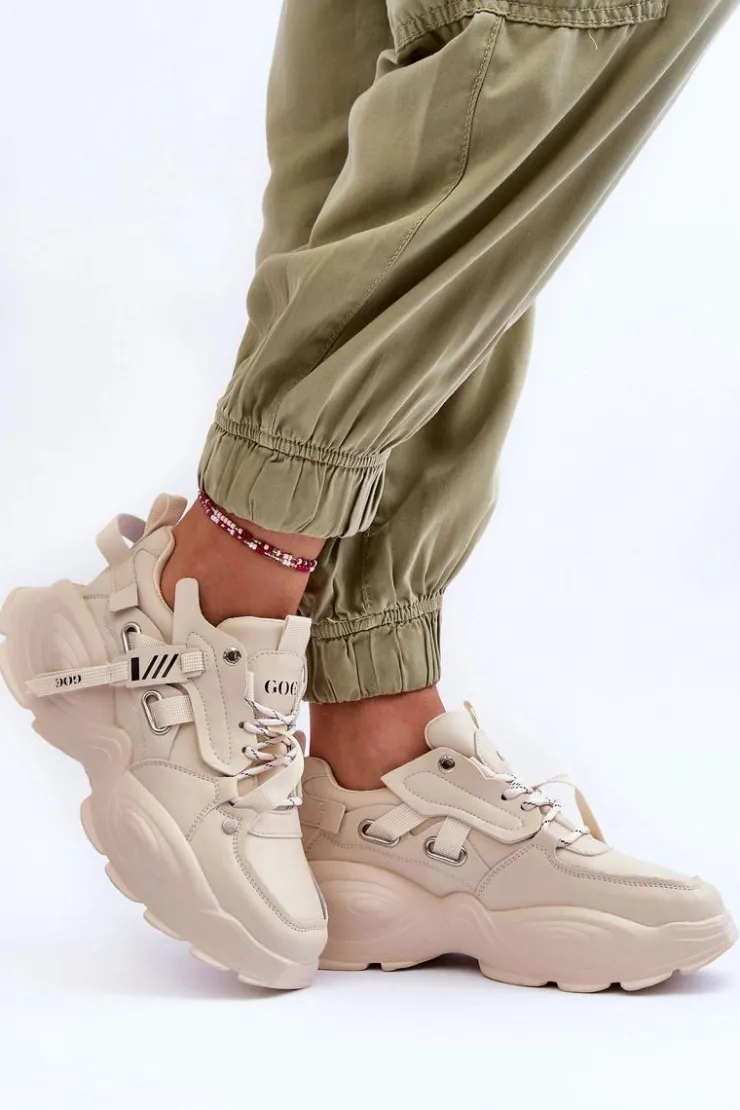 GOE Sneakersy Damskie*Buty Sportowe Sneakersy MM2N4015 Beżowe Beżowy