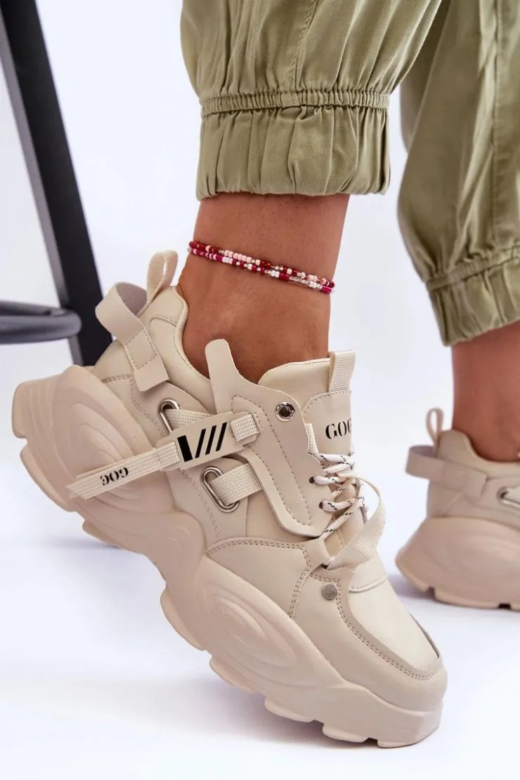 GOE Sneakersy Damskie*Buty Sportowe Sneakersy MM2N4015 Beżowe Beżowy
