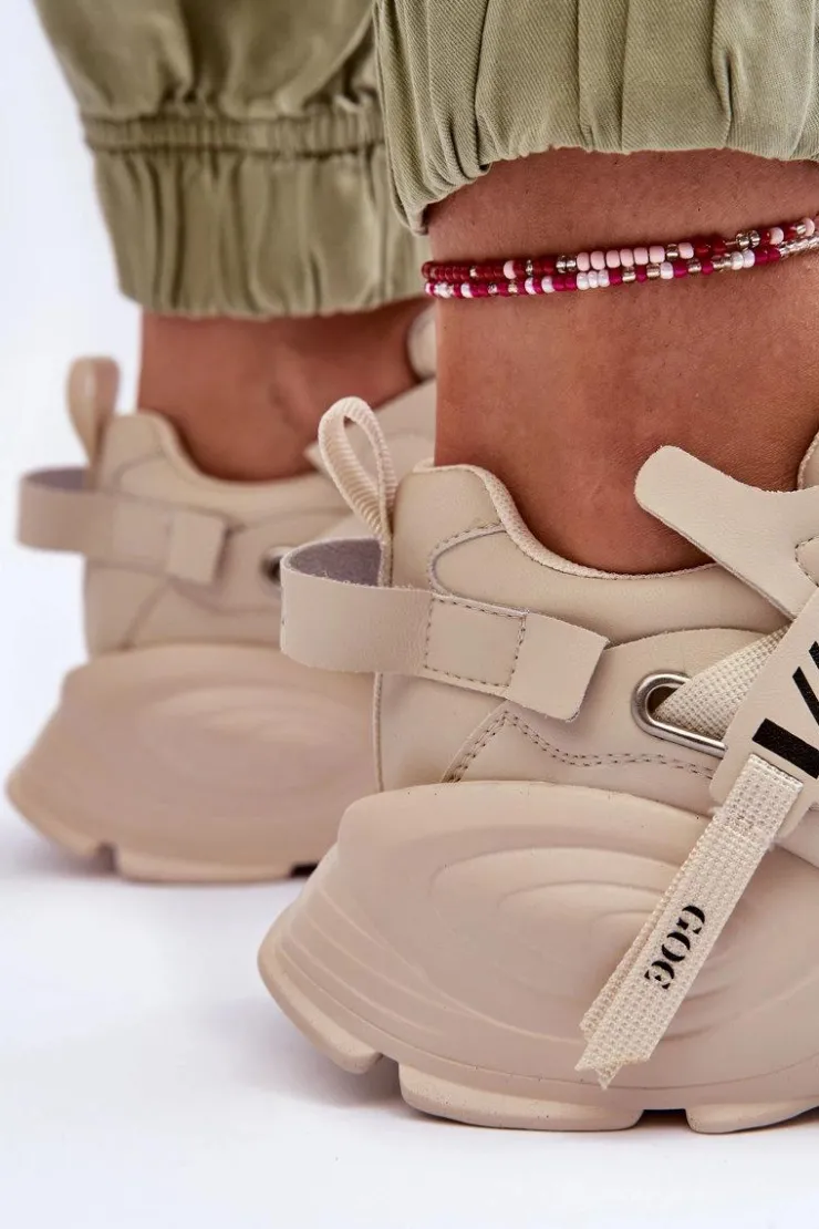 GOE Sneakersy Damskie*Buty Sportowe Sneakersy MM2N4015 Beżowe Beżowy