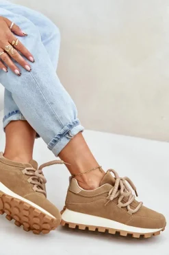 Boto Buty Sportowe Na Platformie|Sneakersy Damskie*Buty Sportowe Sneakersy Na Platformie Z Eko Zamszu Brązowe Riadella