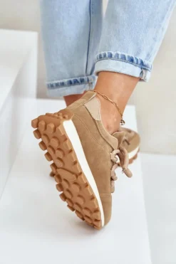 Boto Buty Sportowe Na Platformie|Sneakersy Damskie*Buty Sportowe Sneakersy Na Platformie Z Eko Zamszu Brązowe Riadella