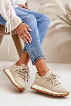 Discount Boto Buty Sportowe Sneakersy Na Platformie Z Eko Skóry Beżowe Riadella