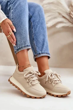 Discount Boto Buty Sportowe Sneakersy Na Platformie Z Eko Skóry Beżowe Riadella